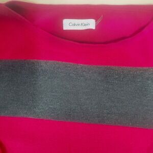 Calvin Klein Women's Pink/ Gray, Striped‎ Sweater Dress Sz M???? Knee Length